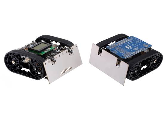 A Zumo 32U4 robot (left) and a Zumo robot for Arduino with an A-Star 32U4 Prime LV (right).