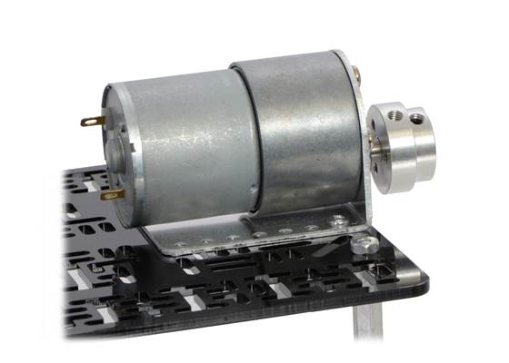 The machined piece of the 6&nbsp;mm scooter wheel adapter mounted to the output shaft of a 37D&nbsp;mm gearmotor. (1)