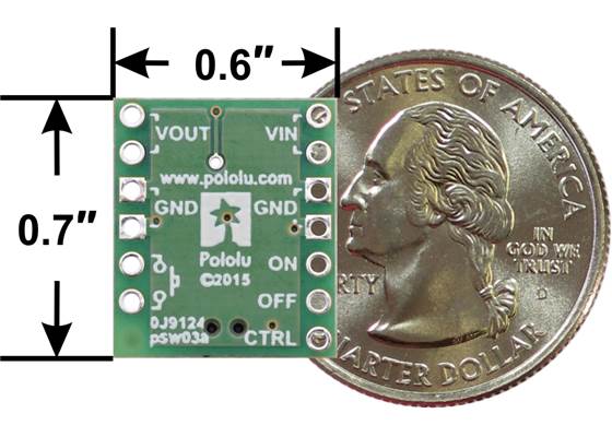 Mini Pushbutton Power Switch with Reverse Voltage Protection, bottom view with dimensions.
