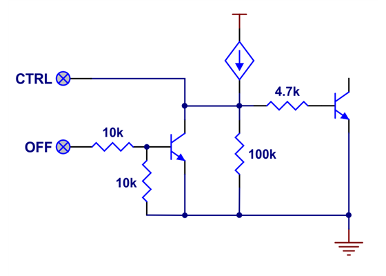 OFF and CTRL input structures of Pushbutton Power Switch with Reverse Voltage Protection.