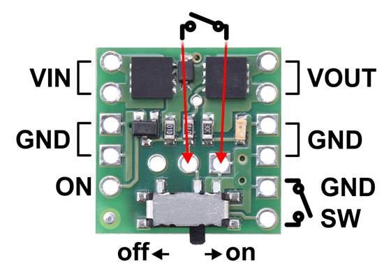 Pinout diagram of Mini MOSFET Slide Switch with Reverse Voltage Protection.