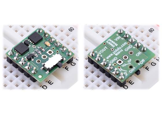 Two possible orientations for using the Mini MOSFET Slide Switch in a breadboard.