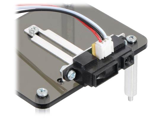 Sharp GP2Y0A21 Distance Sensor mounted in a parallel orientation using a Bracket for Sharp GP2Y0A02, GP2Y0A21, and GP2Y0A41 Distance Sensors &#8211; Multi-Option.
