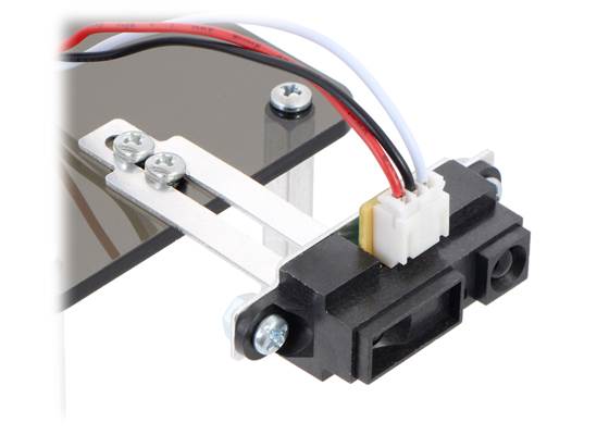 Example mounting of a Sharp distance sensor using a modified Bracket for Sharp GP2Y0A02, GP2Y0A21, and GP2Y0A41 Distance Sensors &#8211; Multi-Option.