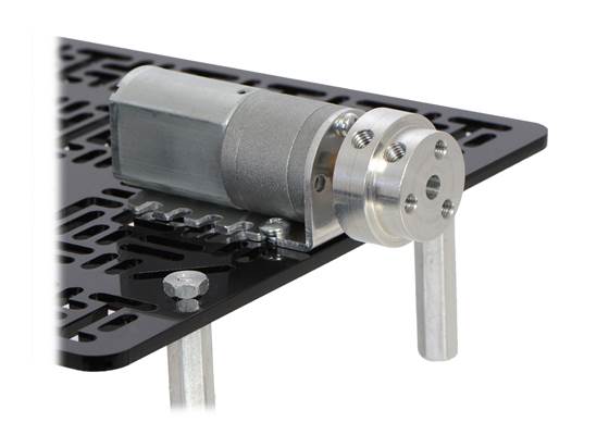 The machined piece of the 4&nbsp;mm scooter wheel adapter mounted to the output shaft of a 20D&nbsp;mm gearmotor.