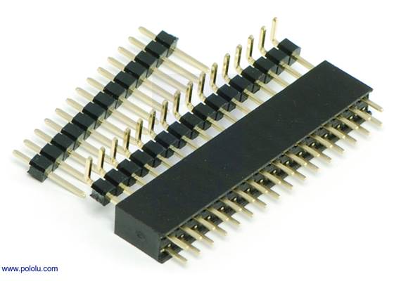 0.100&quot; (2.54 mm) female header shown with 0.100&quot; male headers.