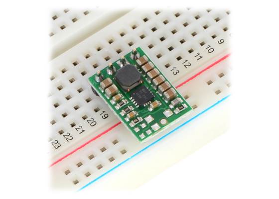 Pololu step-up/step-down voltage regulator S7V8F3 or S7V8F5 in a breadboard.