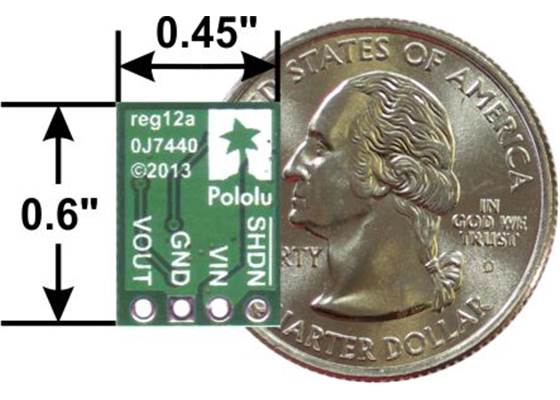 Pololu step-up voltage regulator U1V11F3/U1V11F5/U1V11A, bottom view with dimensions.