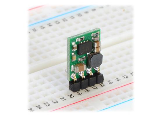 Pololu step-down voltage regulator D24V5Fx in a breadboard.