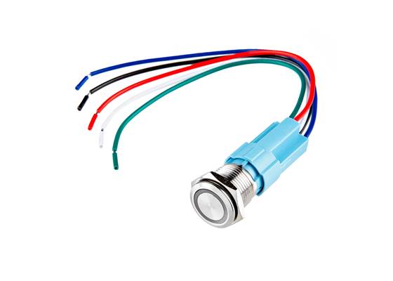 Metal Pushbutton with Wires - Momentary (16mm, Blue)