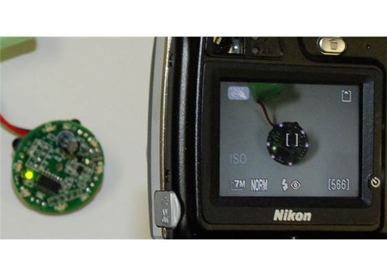 Using a digital camera to test if the IR LEDs in the Pololu IR Beacon Transceiver are on.