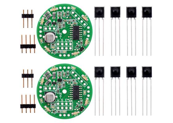 All parts included with a pair of Pololu IR Beacon Transceivers.