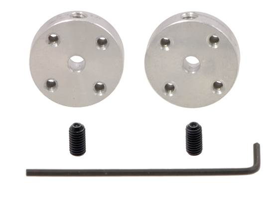 A pair of Pololu universal aluminum mounting hubs for 3&nbsp;mm diameter shafts.