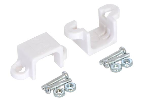 White micro metal gearmotor mounting bracket pair with included screws and nuts.