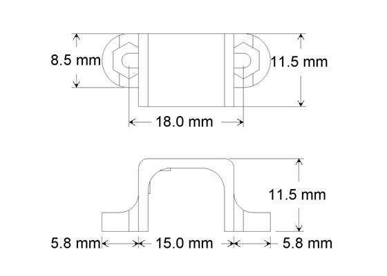 Dimensions of the metal gear motor mounting bracket.