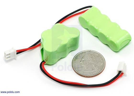 Small 4- and 5-cell 150 mAh NiMH battery packs with quarter for size reference.