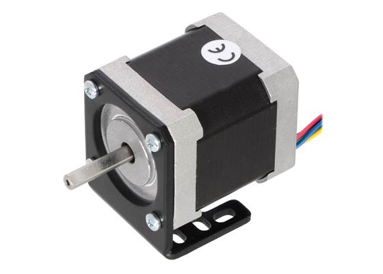 NEMA 17 stepper motor (item #1200) mounted with a Pololu stamped aluminum L-bracket for NEMA 17 stepper motors.