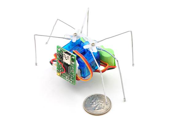 Micro Maestro as the brains of a tiny hexapod robot.