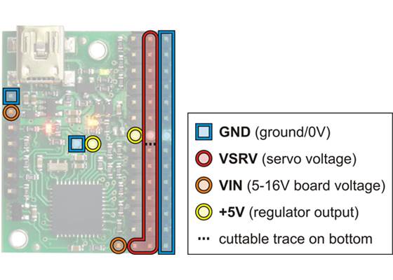 Mini Maestro 12 power pins.