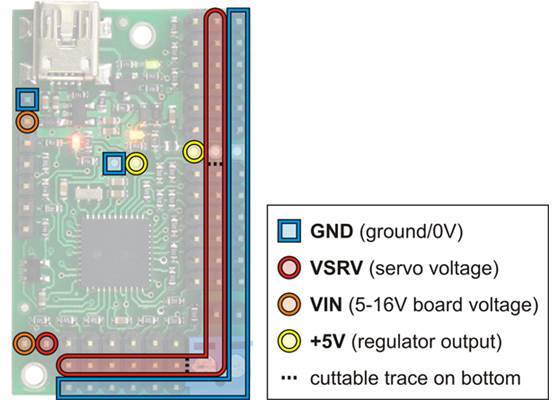 Mini Maestro 18 power pins.