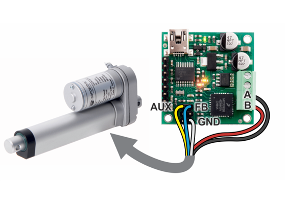 Connecting a linear actuator with feedback to a Jrk 21v3 motor controller.