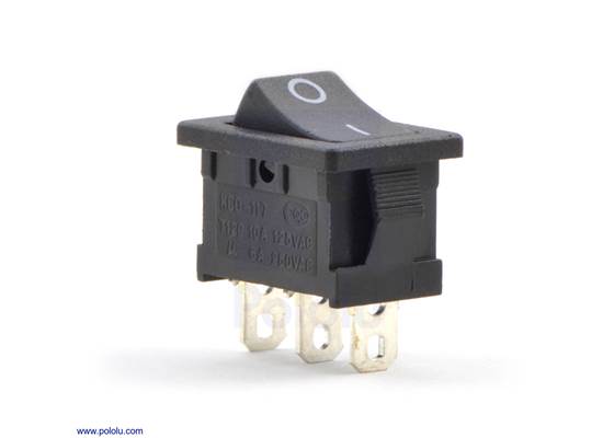 Rocker switch: 3-pin, SPDT, 10A.