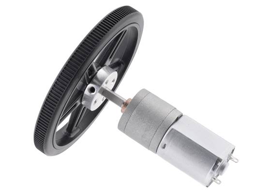 Pololu wheel 70&#215;8mm on a Pololu 20D&nbsp;mm metal gearmotor.