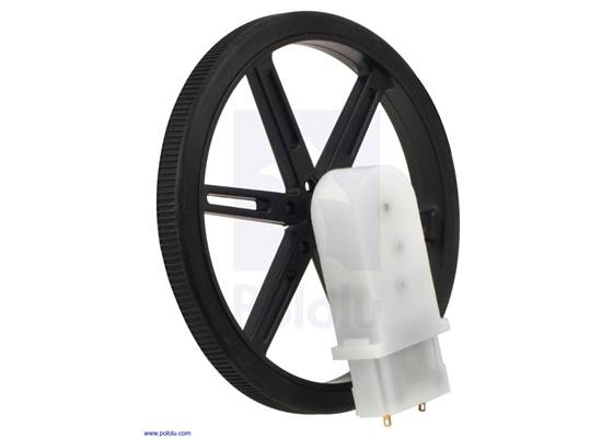 Mini Plastic Gearmotor, 90° 3mm D-shaft Output with Pololu Wheel 90&#215;10mm.