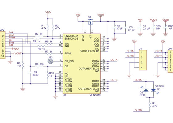 Schematic diagram for the Pololu VNH5019 motor driver carrier.