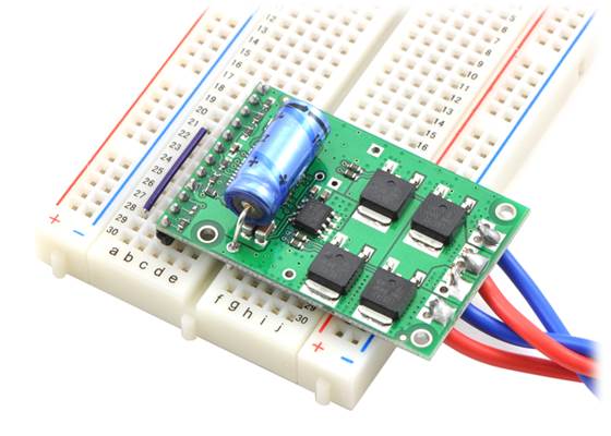 Pololu high-power motor driver CS in a breadboard.