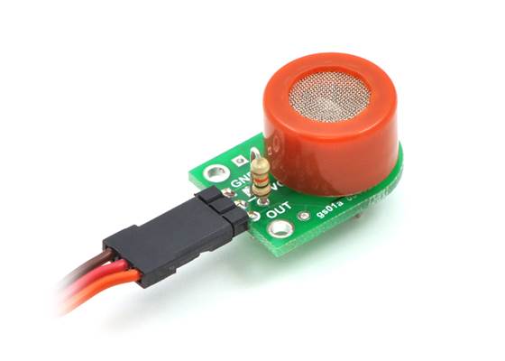 Pololu MQ gas sensor carrier with sensitivity-setting resistor soldered in the vertical orientation.