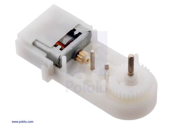Gears inside the mini plastic gearmotor with 90 degree output (2mm spline version).