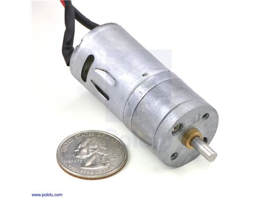 Dagu Wild Thumper all-terrain chassis gearmotor with US quarter for size reference.