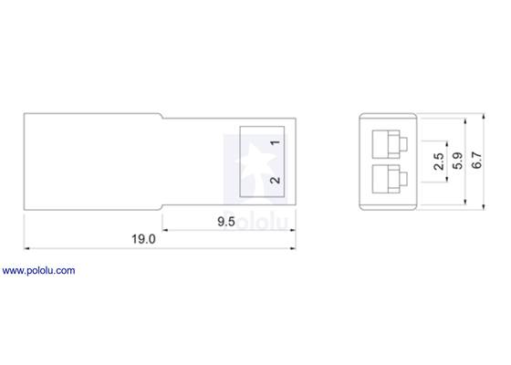 Male JST RCY plug dimensions (in mm).