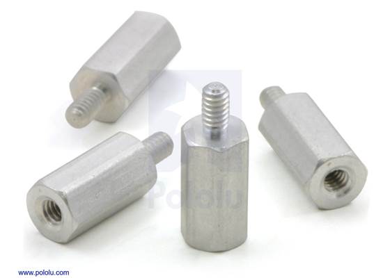 Aluminum standoff: 3/8&quot; length, 2-56 thread, M-F (4-pack).