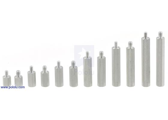 Aluminum male-female hex standoffs with 2-56 and 4-40 thread types and sizes from 1/4&quot; to 1-1/4&quot;.