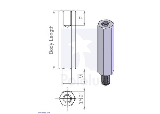 Mechanical drawing of male-female standoff.