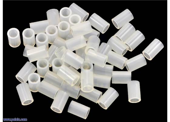 Nylon spacer: 6mm length, 4mm OD, 2.7mm ID (50-pack).
