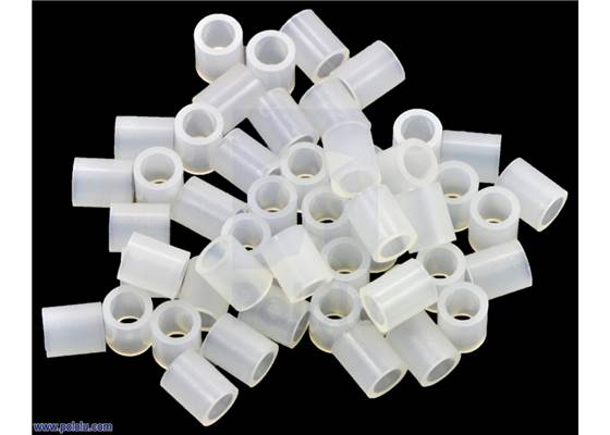 Nylon spacer: 6mm length, 5mm OD, 3.3mm ID (50-pack).