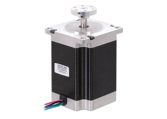 1/4″ Pololu universal aluminum mounting hub on a NEMA 23 stepper motor with 1/4″-diameter output shaft.