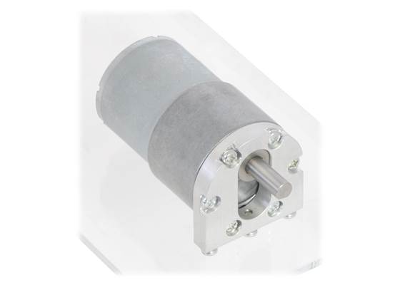Pololu machined aluminum bracket for 37D&nbsp;mm metal gearmotors mounting a motor to a clear piece of acrylic.