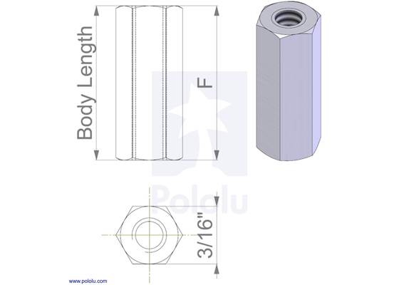 Mechanical drawing of female-female standoff.