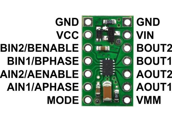 DRV8835 dual motor driver carrier, labeled top view.