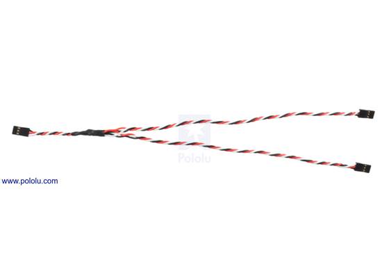 Twisted servo Y splitter cable 12&quot; female &#8211; 2x female, fully extended.