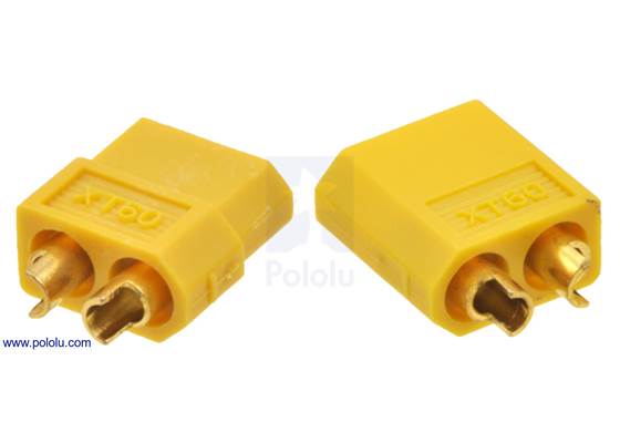 Back view of yellow XT60 connectors.