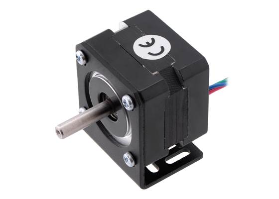 NEMA 14 stepper motor (item #1207) mounted with a Pololu stamped aluminum L-bracket for NEMA 14 stepper motors.
