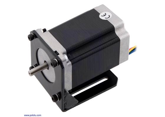 NEMA&nbsp;23 stepper motor (item #1475) mounted with a steel L-bracket for NEMA&nbsp;23 stepper motors.