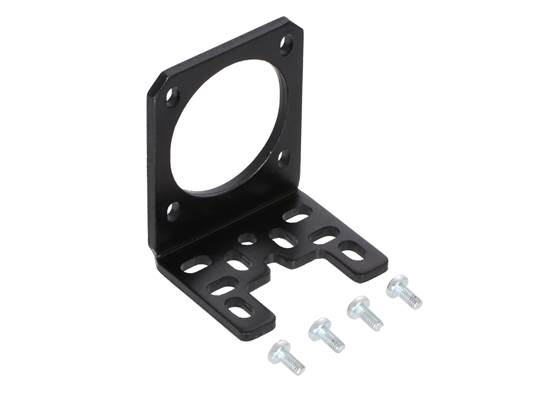 Pololu stamped aluminum L-bracket for NEMA 17 stepper motors with included M3 screws.
