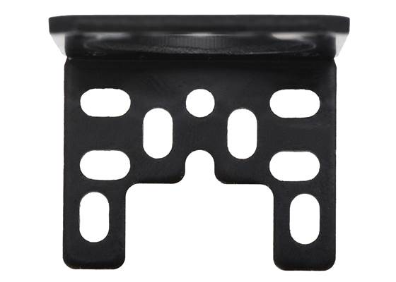 The slots and holes that can be used to mount the NEMA 17 stepper motor bracket to a surface.