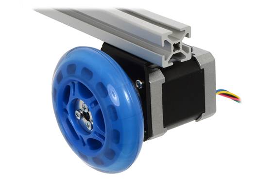 A stepper motor connected to a scooter wheel by the 5&nbsp;mm scooter wheel adapter. (1)